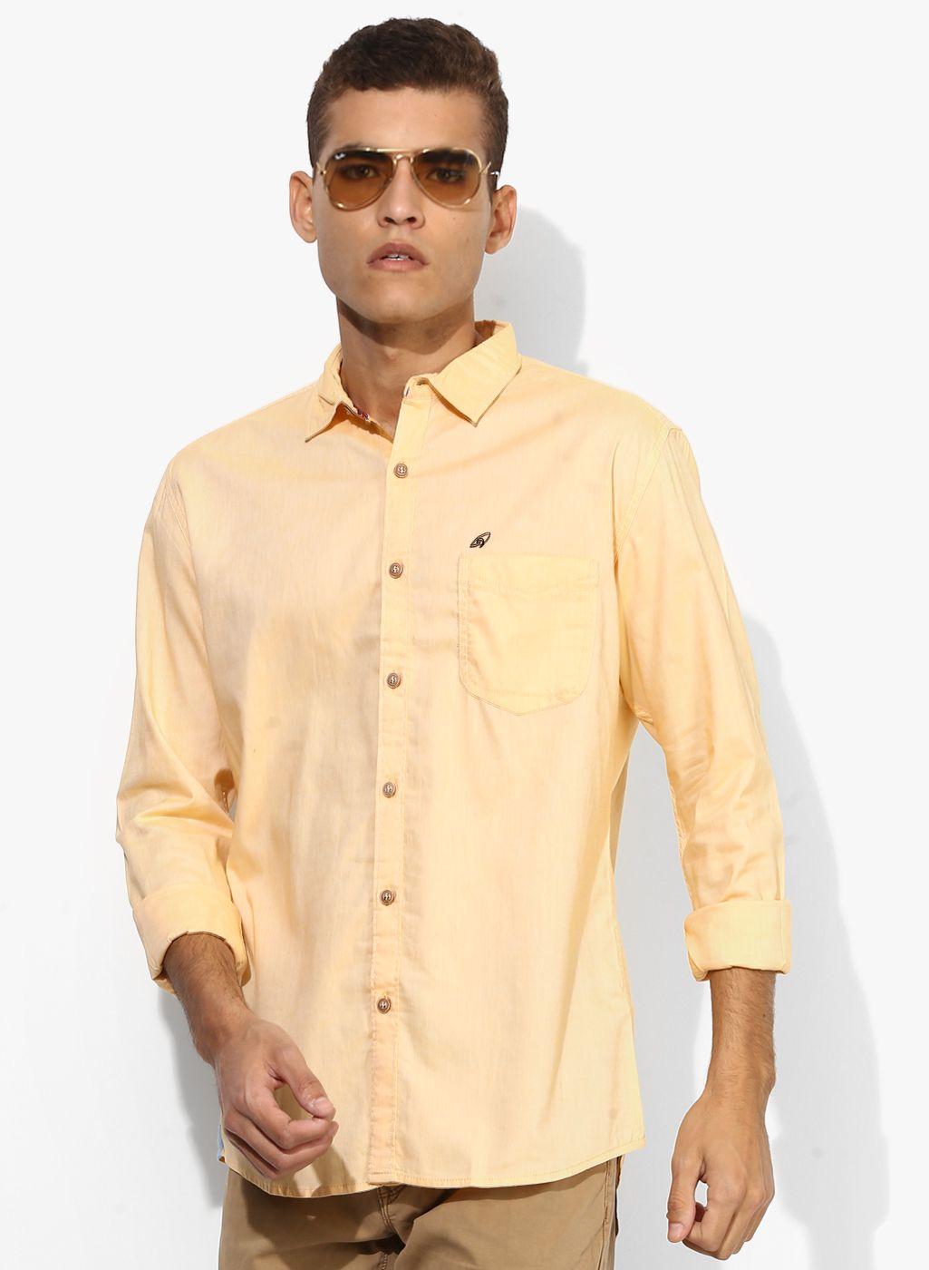 yellow solid slim fit casual shirt