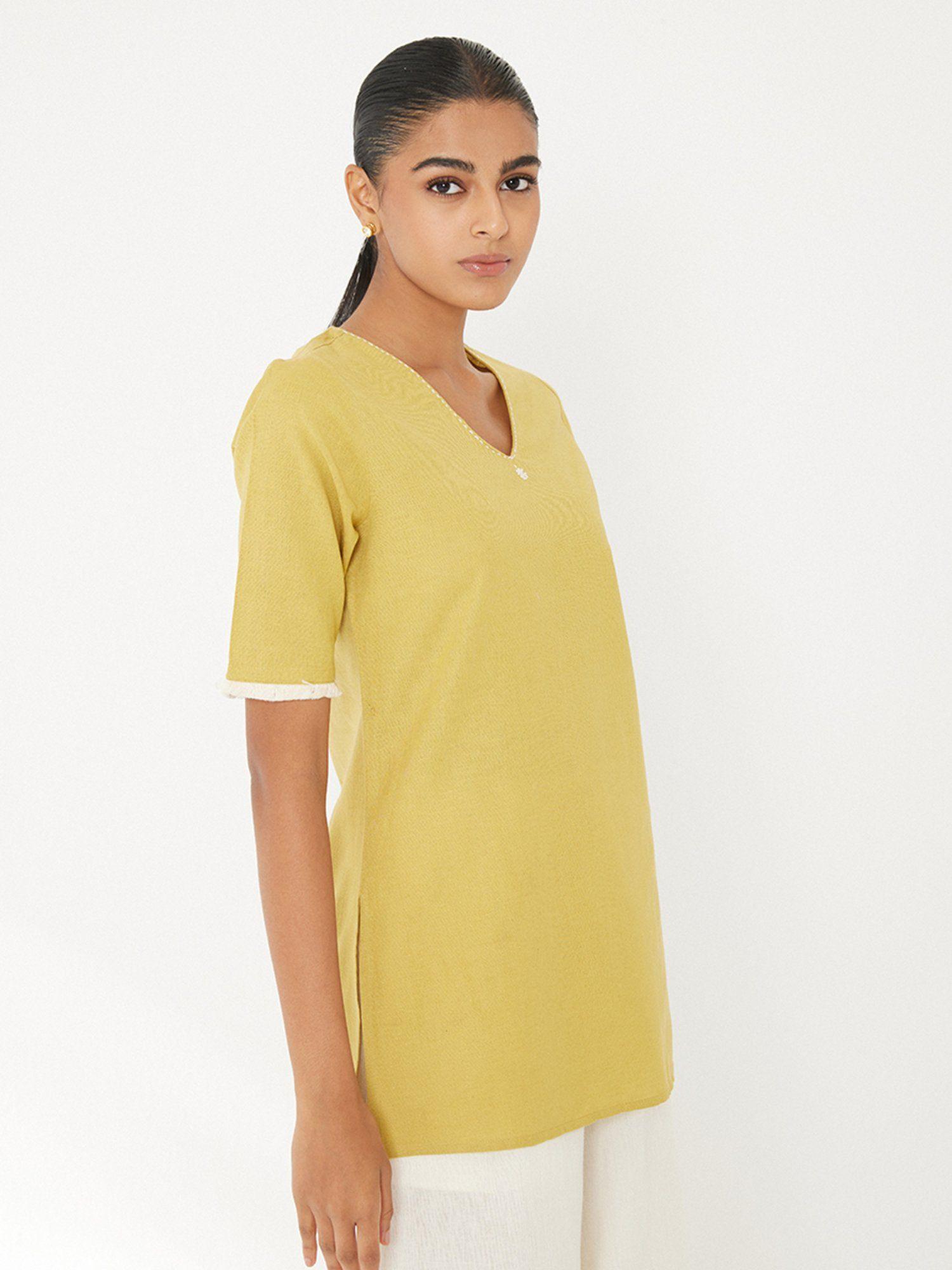 yellow solid straight kurti