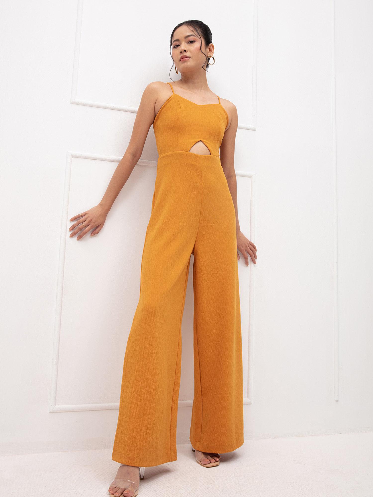 yellow solid sweetheart neck strappy jumpsuit