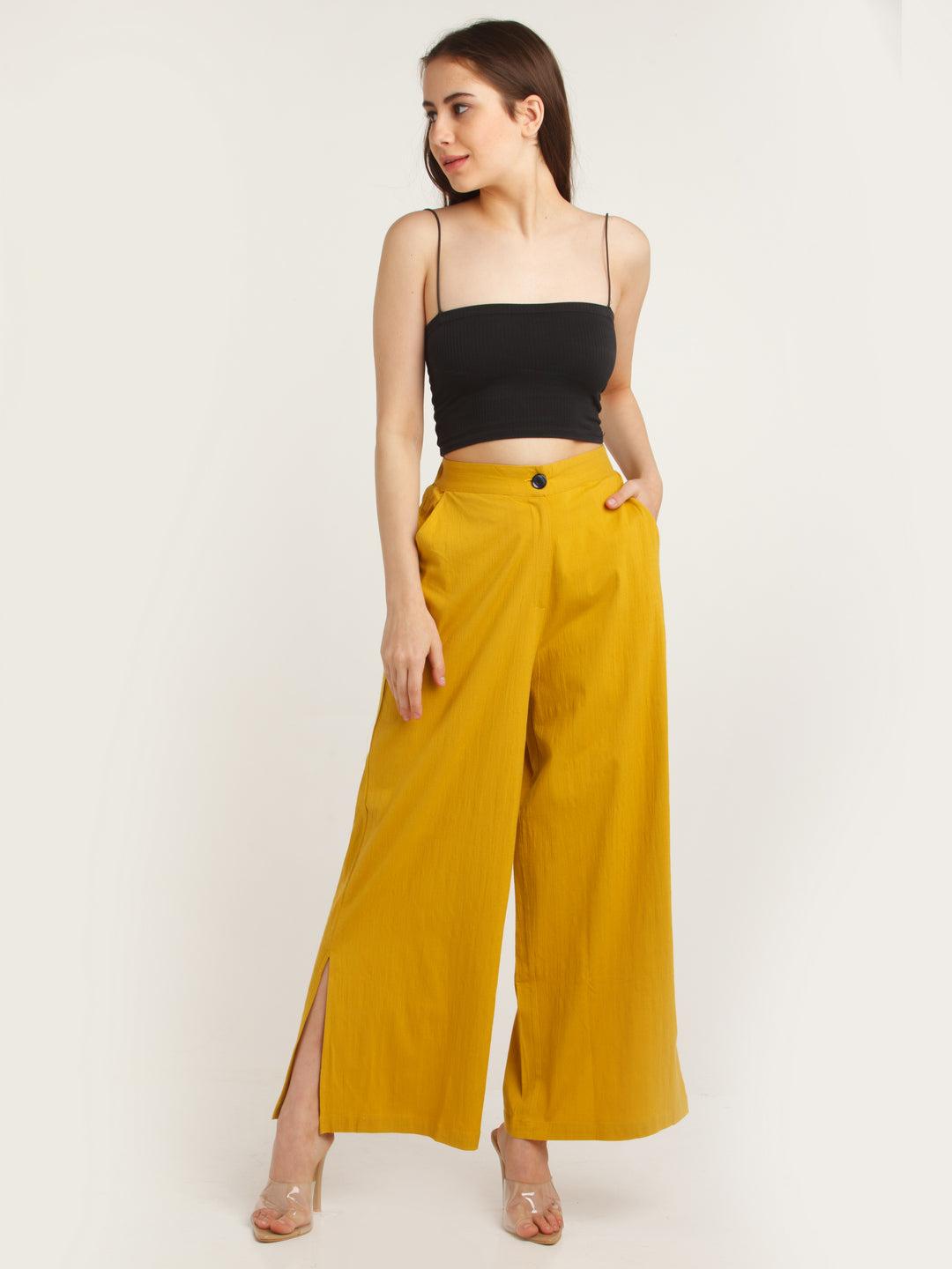 yellow solid trouser for women