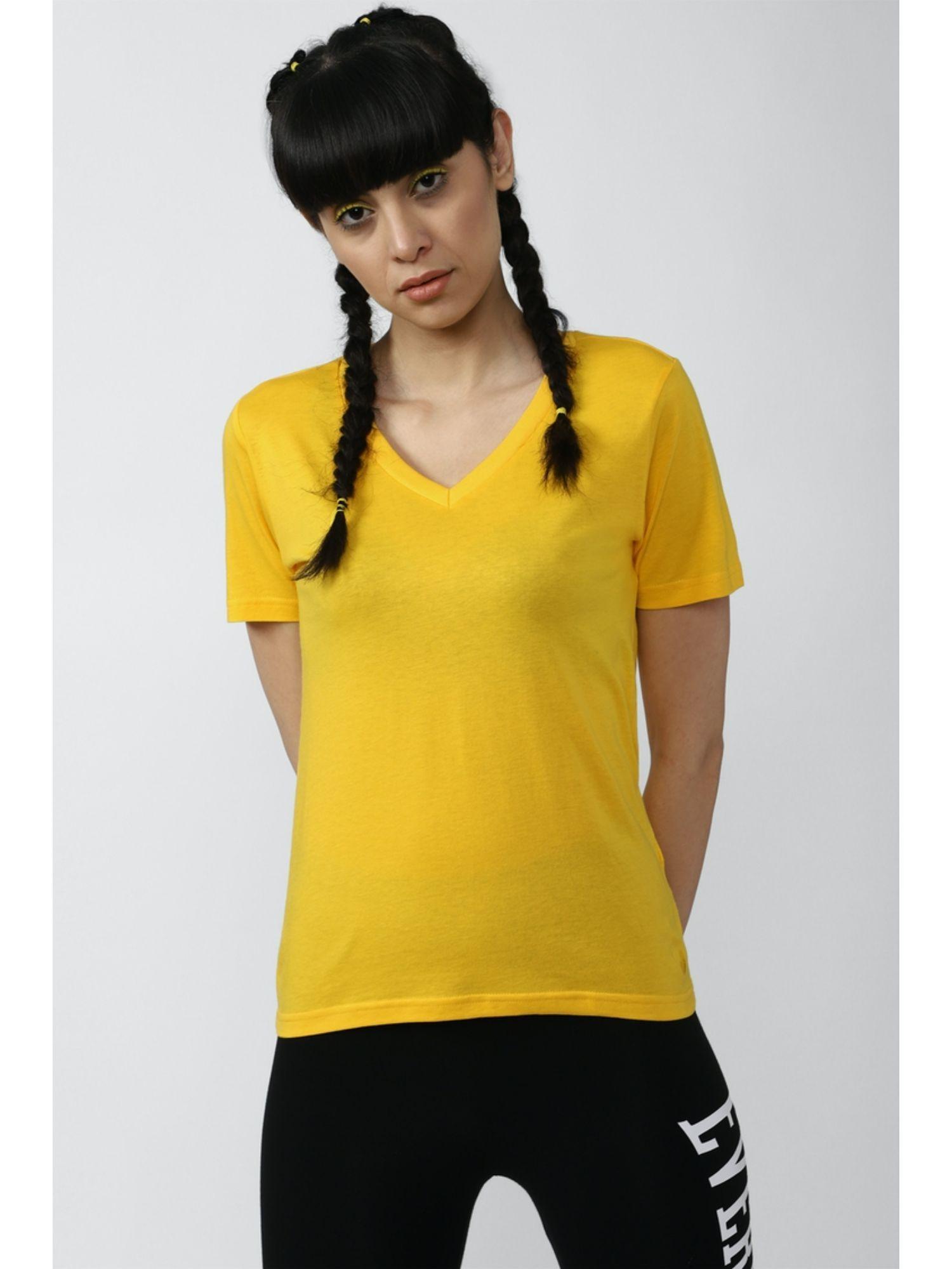 yellow solid v neck t shirt