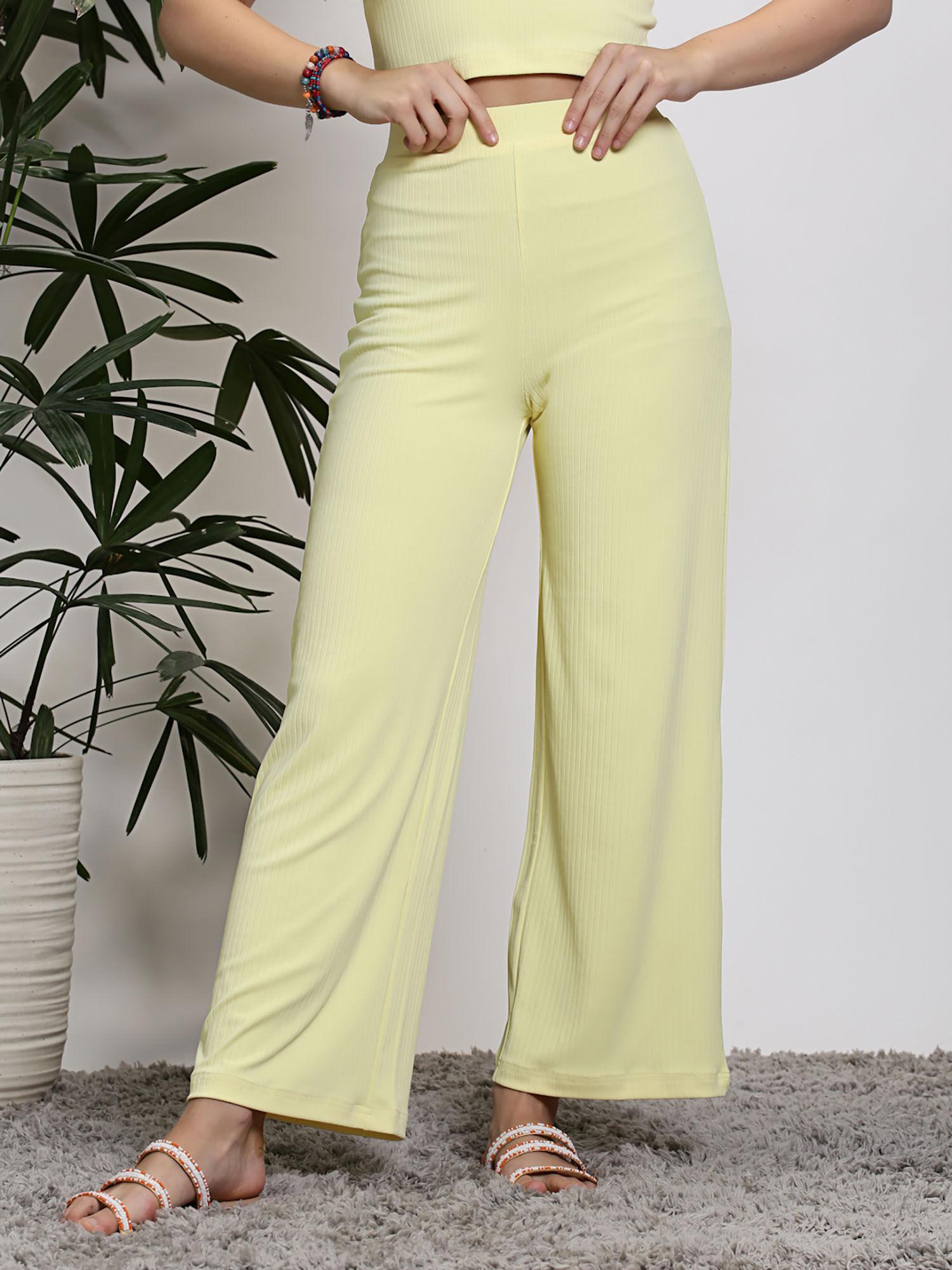 yellow solid wide leg slip-on palazzos