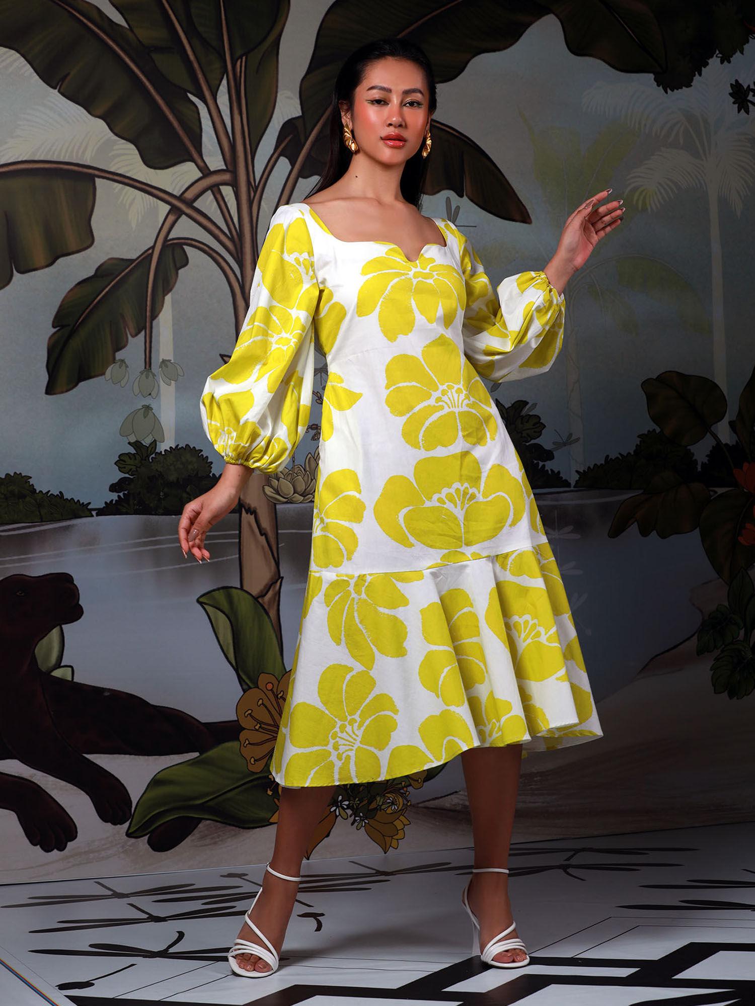 yellow sonder tea length dress