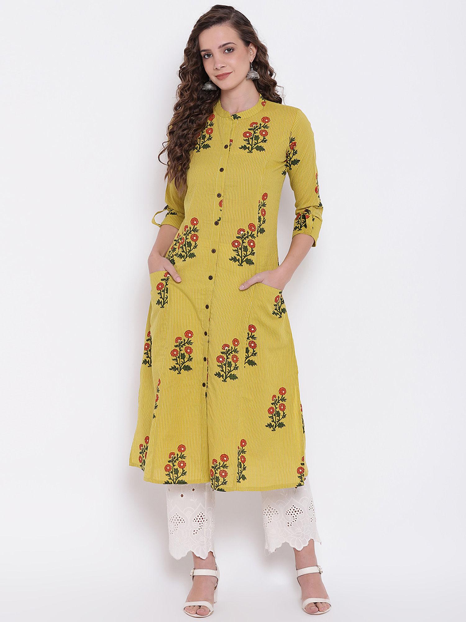 yellow straight cotton kurta