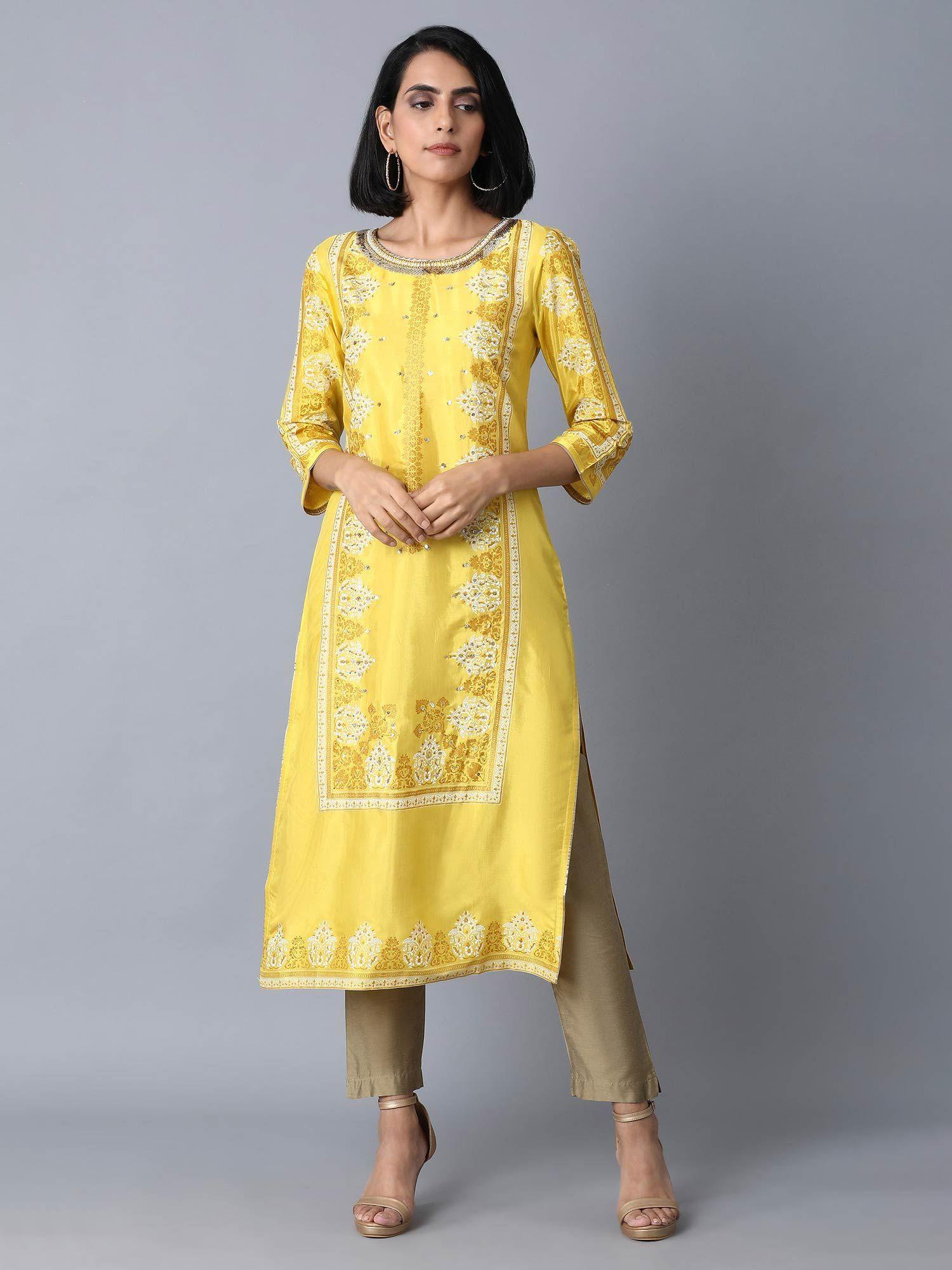 yellow straight kurta