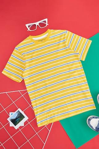 yellow stripe  casual half sleeves round neck boys regular fit t-shirts