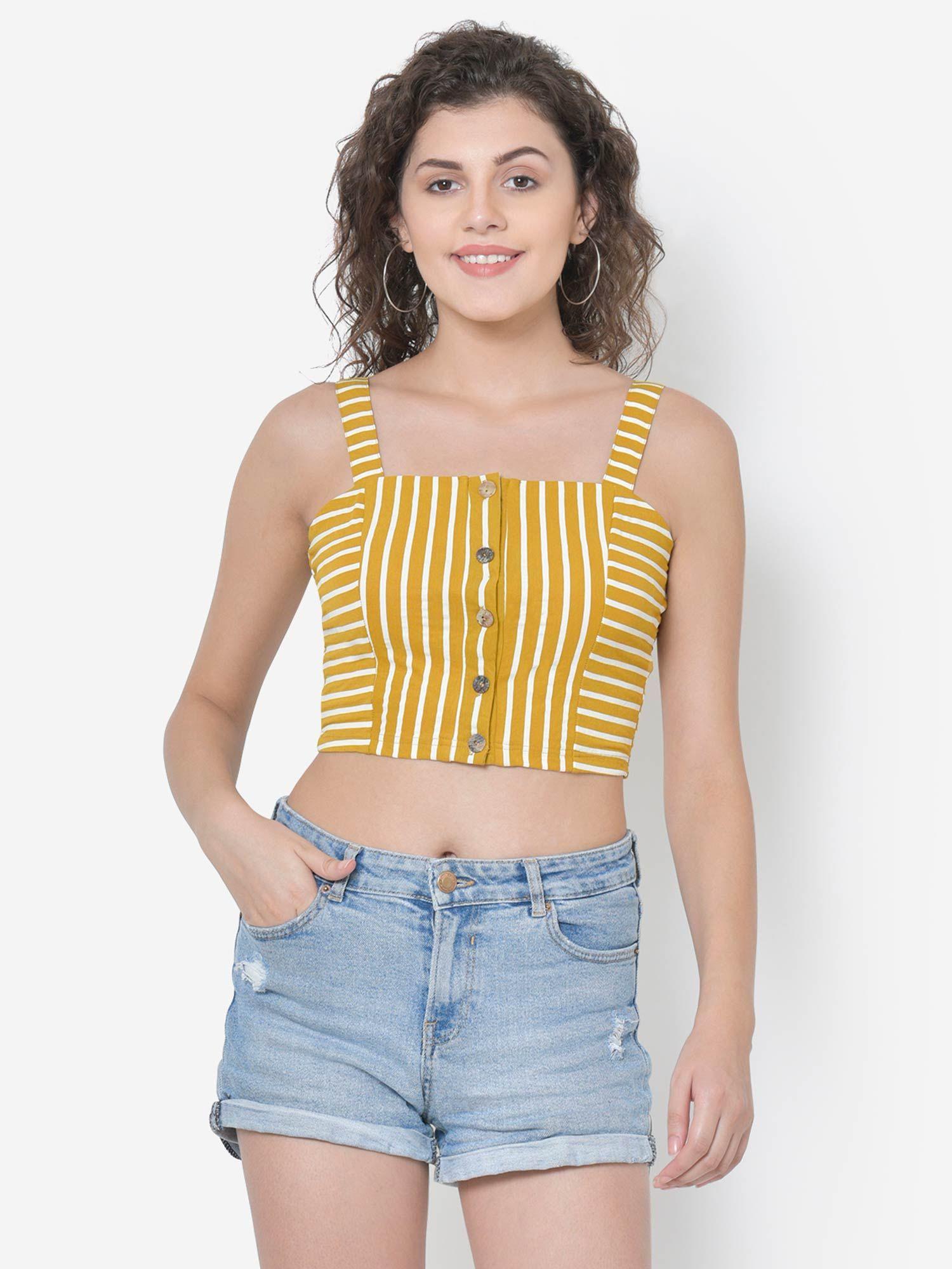 yellow stripe buttoned cami top