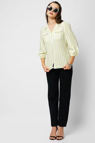 yellow stripe casual 3/4th sleeves regular collar women slim fit shirt