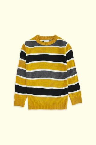 yellow stripe casual full sleeves crew neck boys regular fit sweater