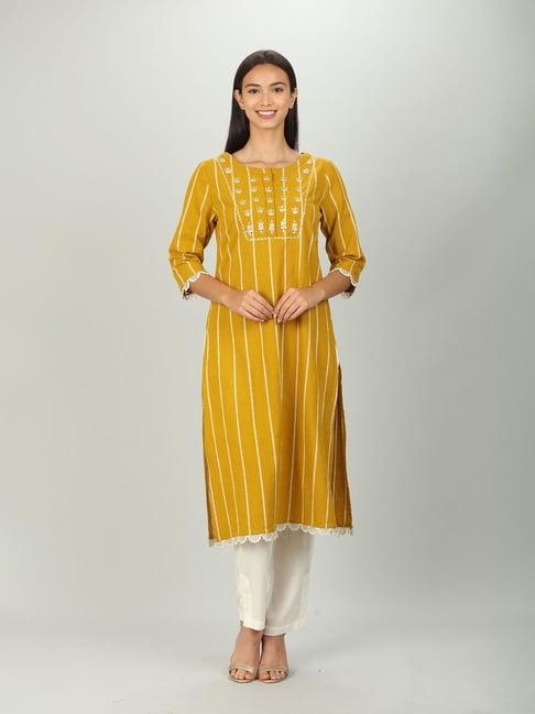 yellow stripe emblished  kurti