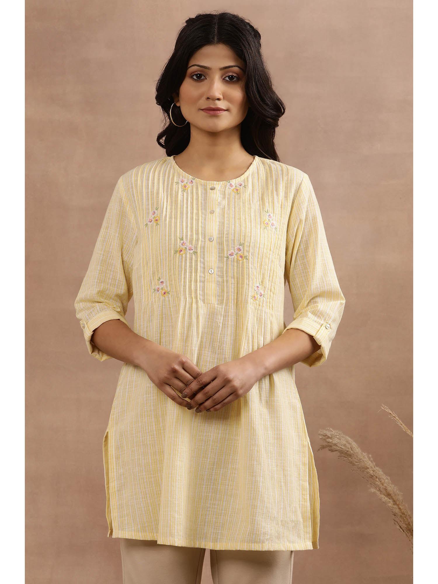 yellow striped cotton straight tunic