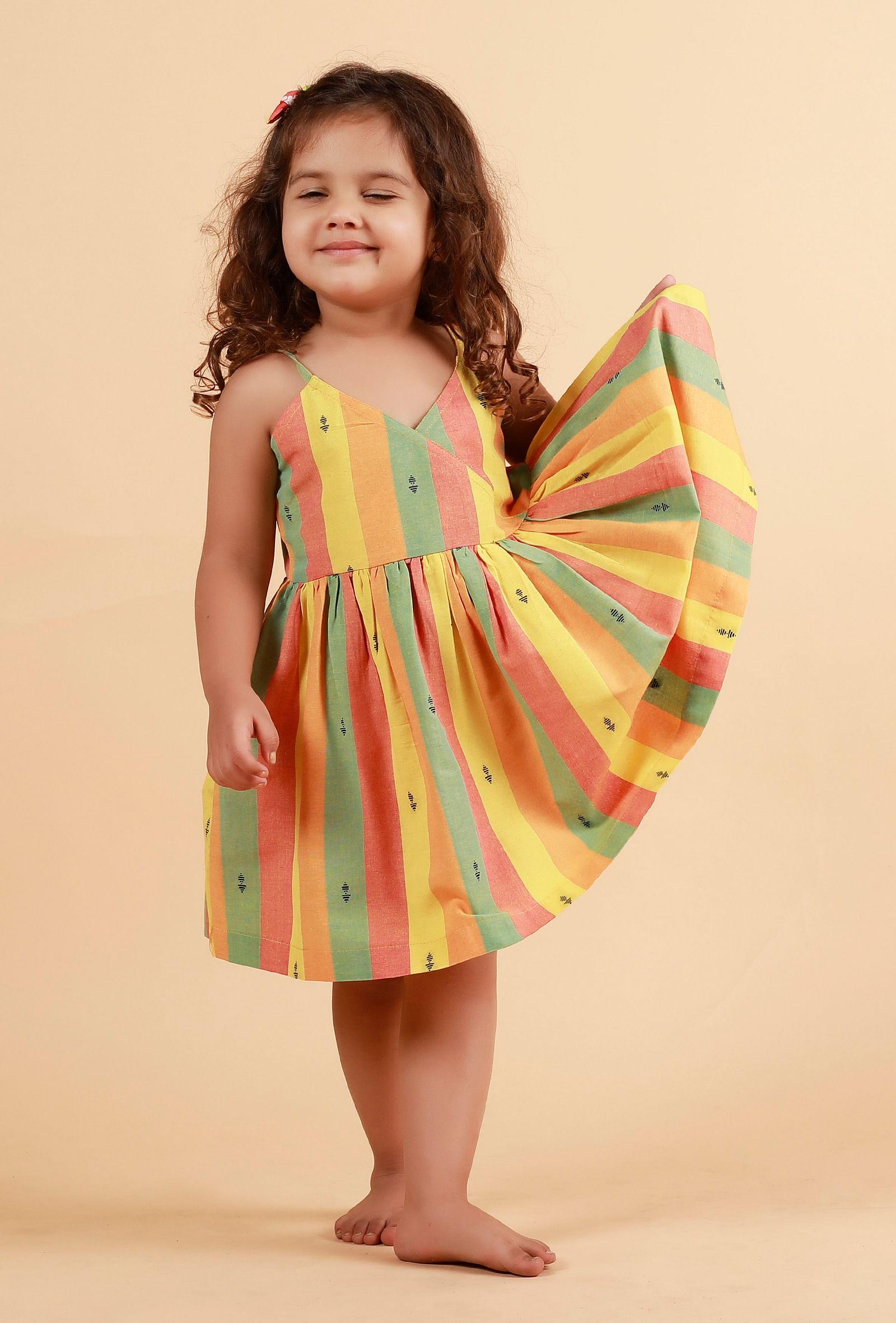 yellow striped flared woven dress