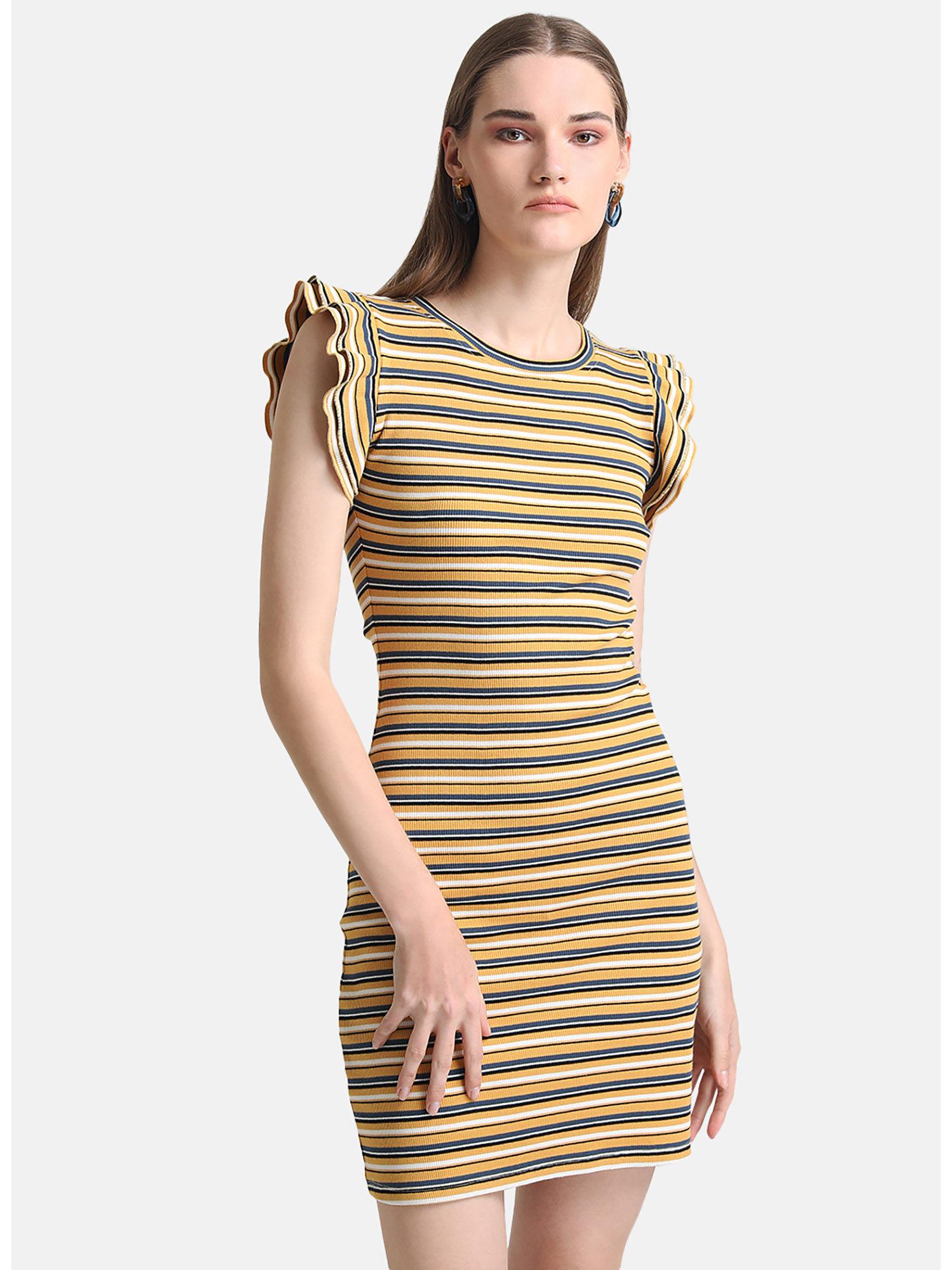 yellow striped jersey mini dress