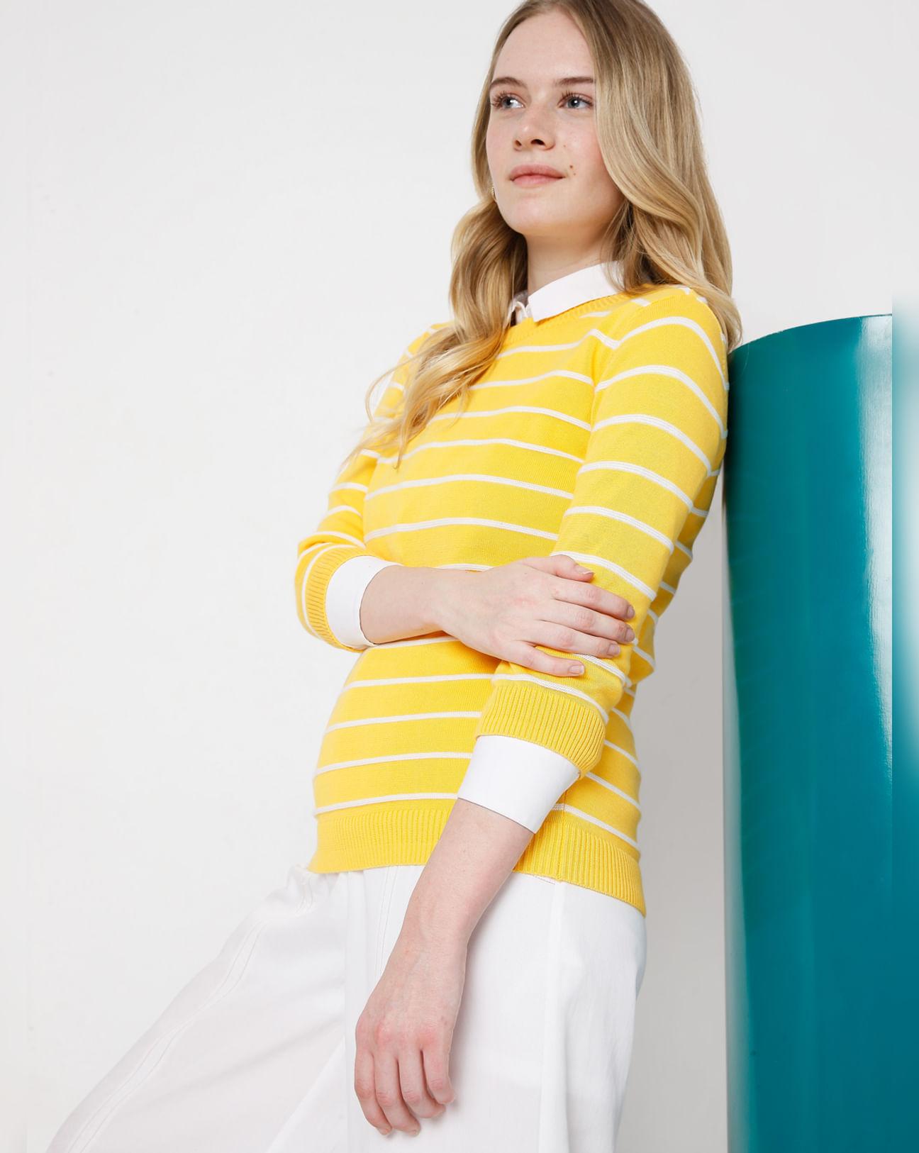 yellow striped pullover