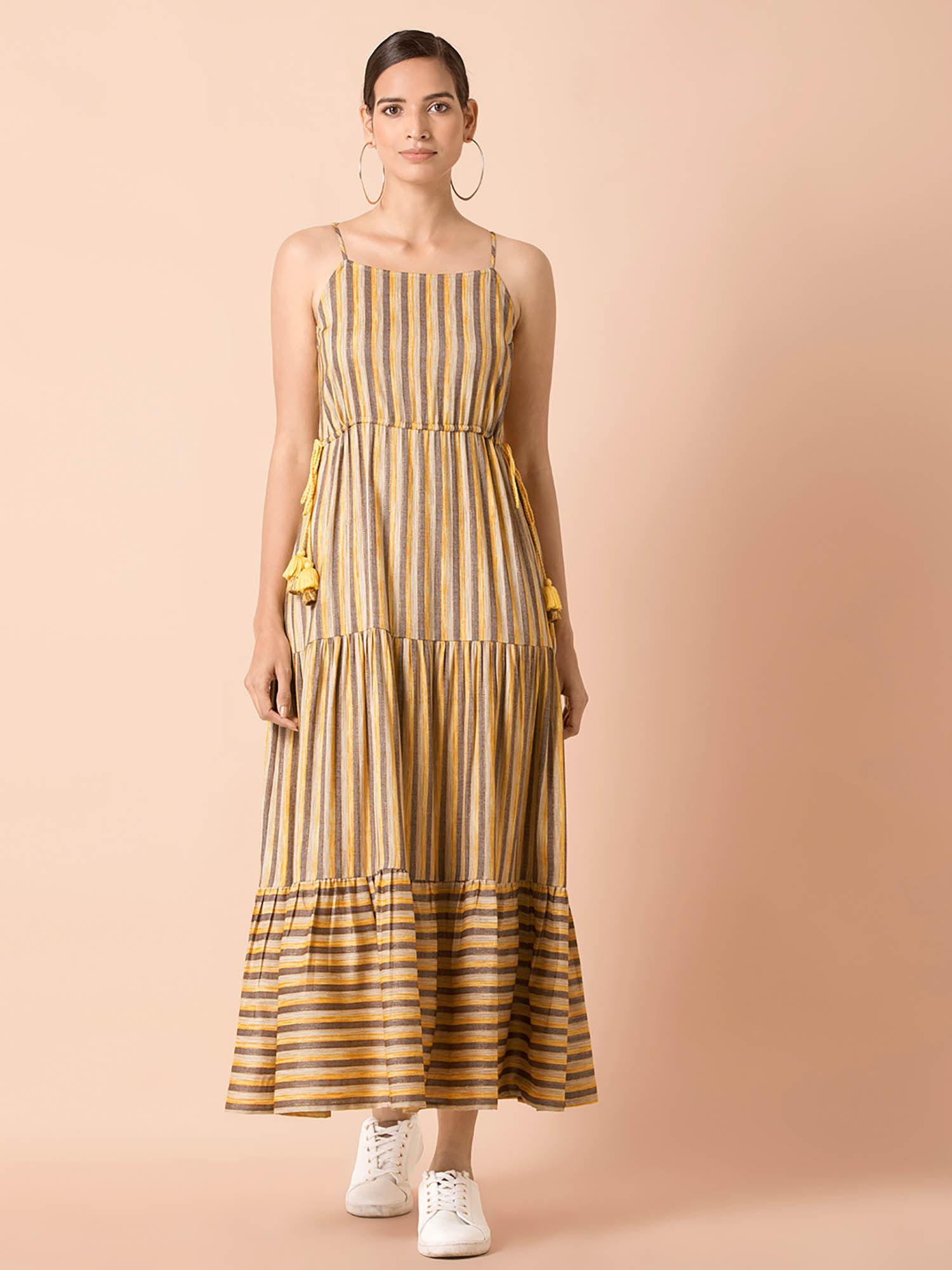 yellow striped strappy tiered maxi tunic