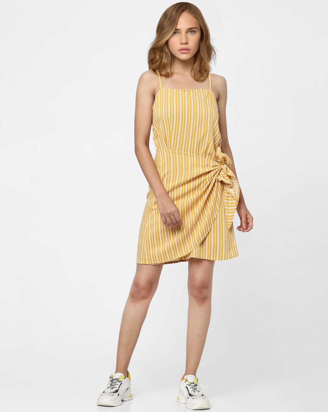 yellow striped tie up dress