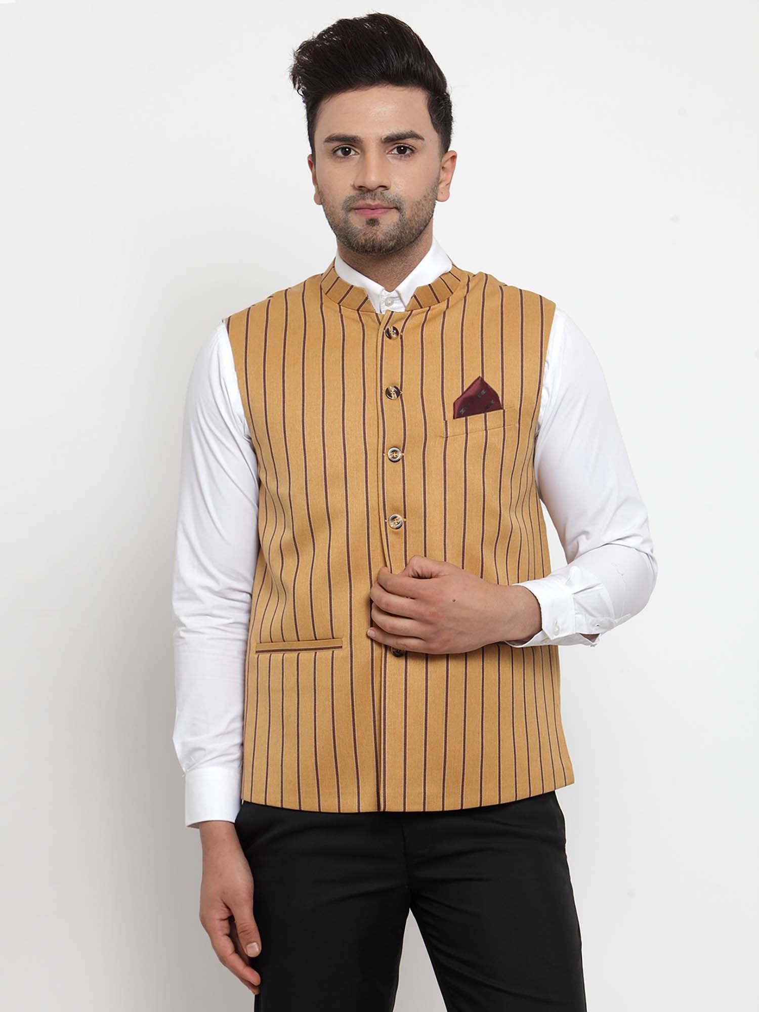 yellow stripes nehru jacket