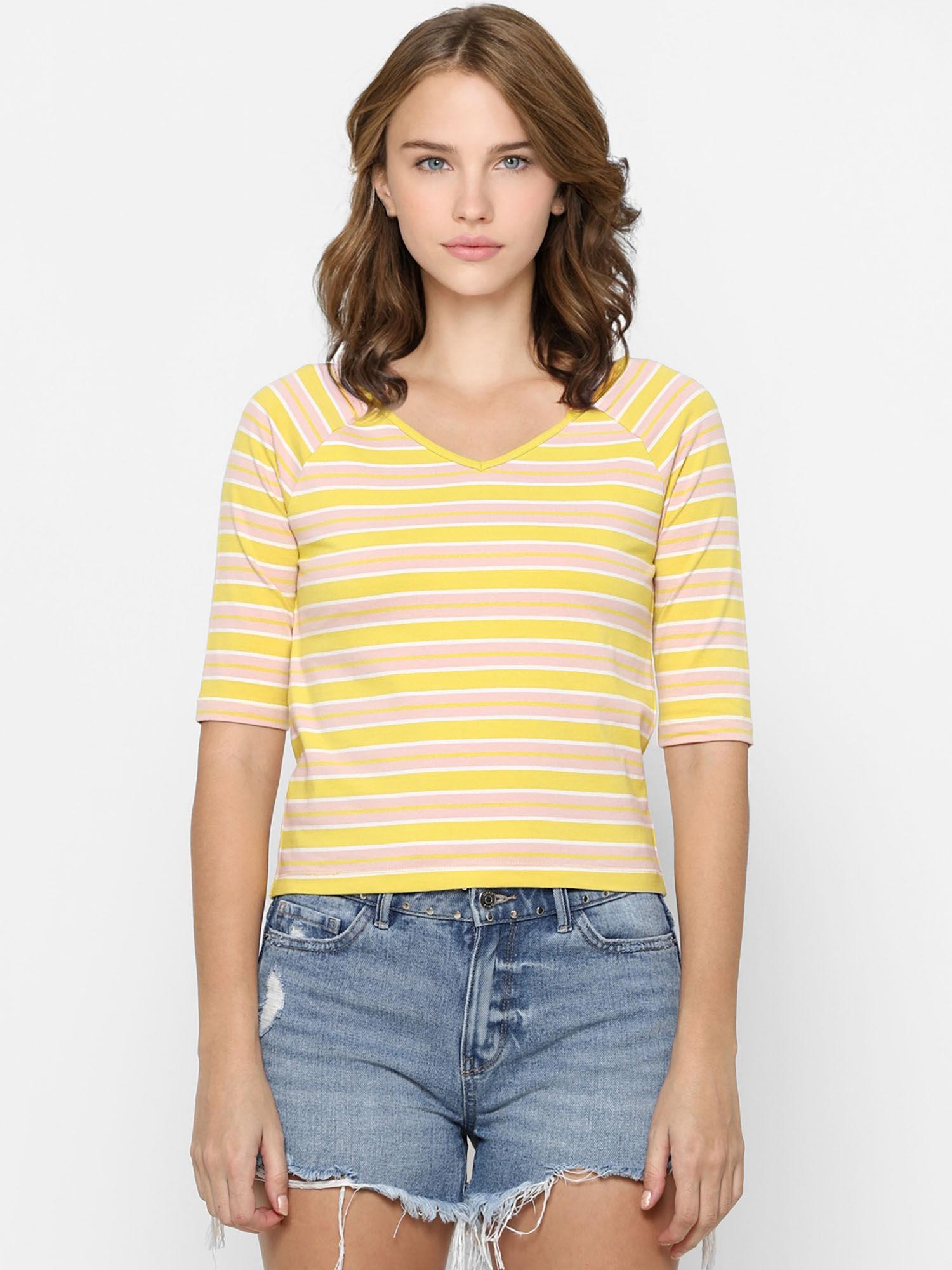 yellow stripes regular t-shirts