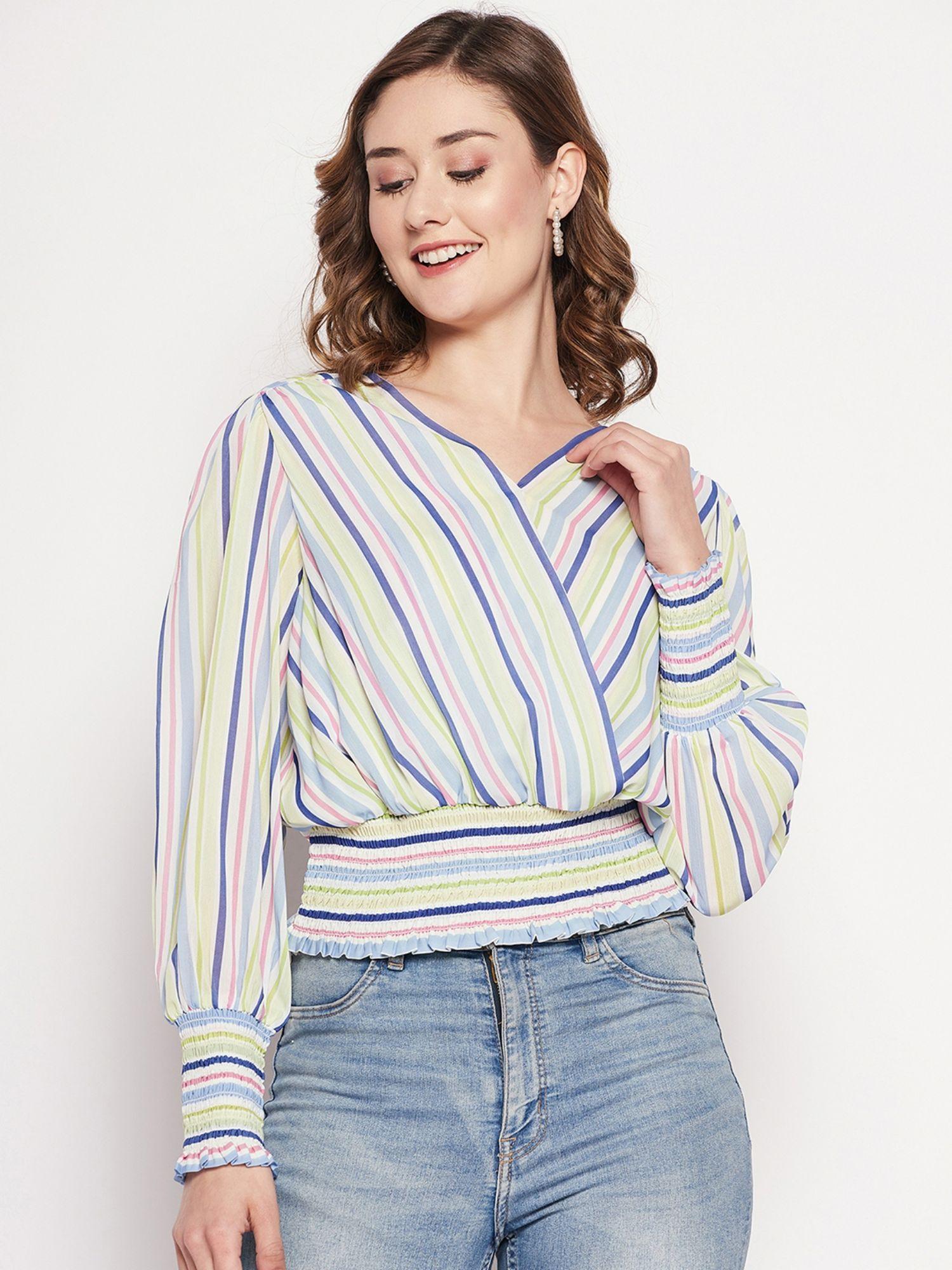 yellow stripes v-neck crop top yellow