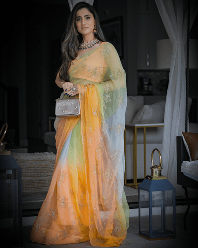 yellow sunshine pure chiffon saree