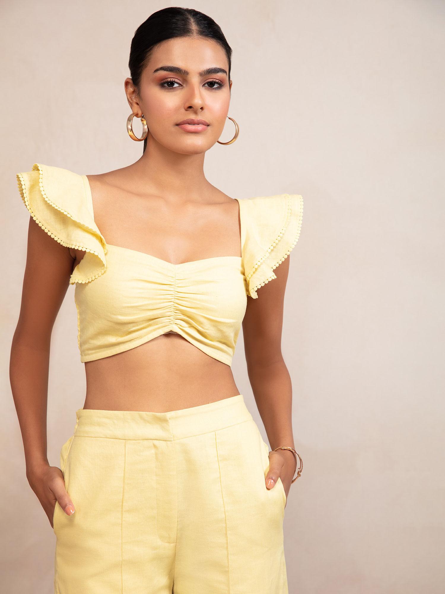 yellow sweetheart top and straight pants co-ord (set of 2)