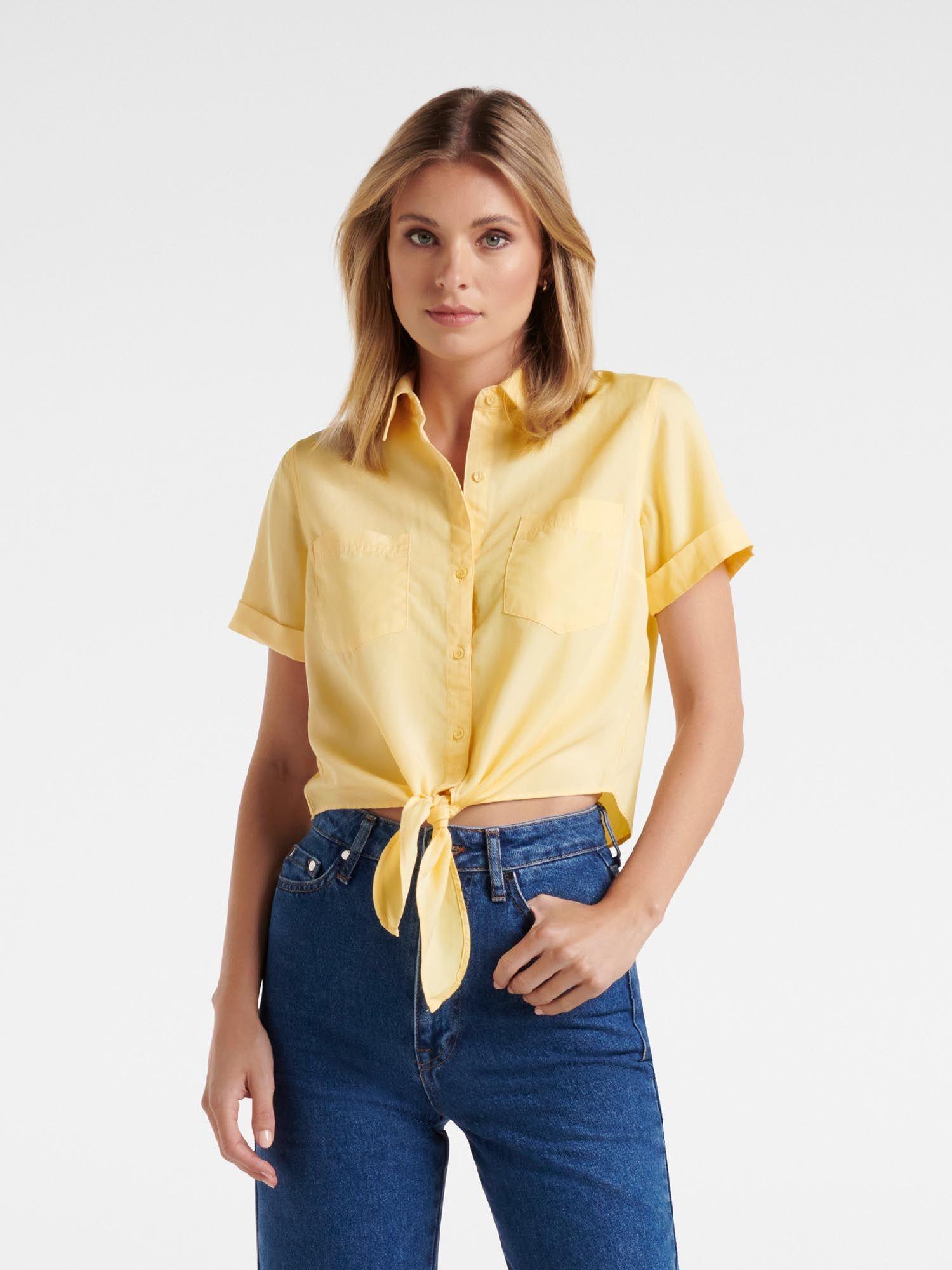 yellow tara tie front shirt