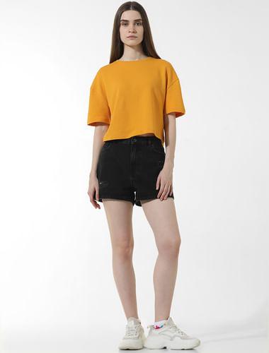 yellow textured boxy fit t-shirt