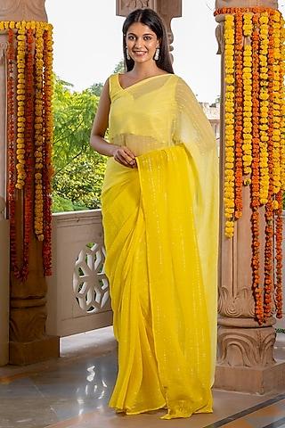 yellow textured lurex ombre saree