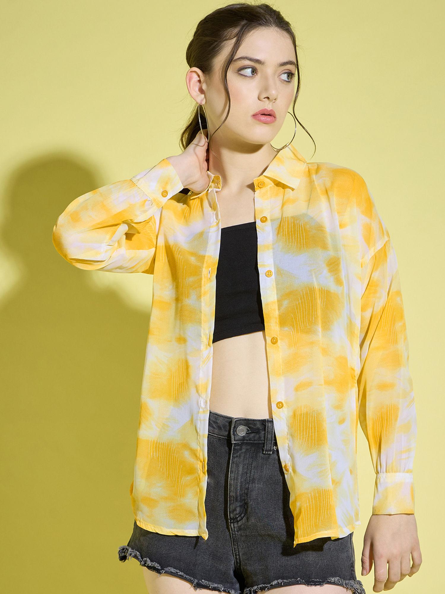 yellow tie & dye oversized women shirt