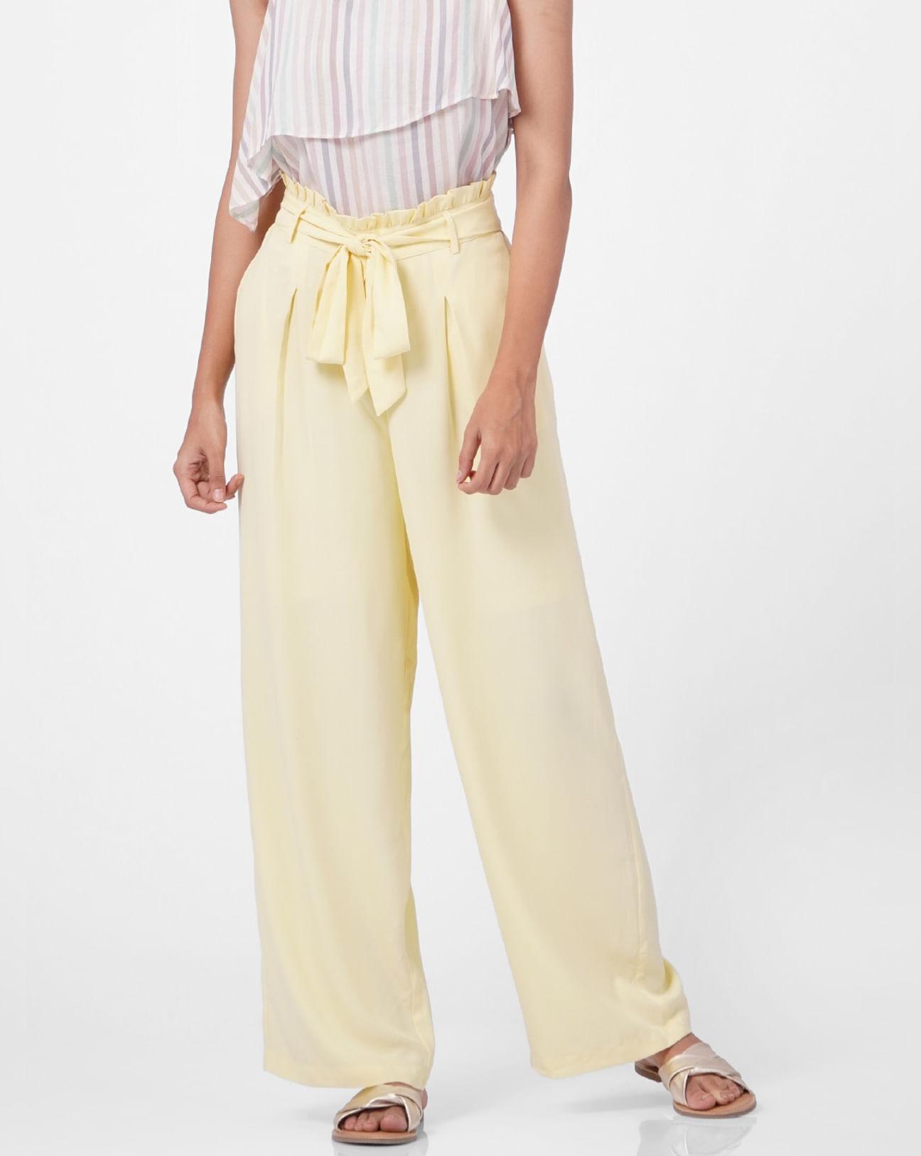 yellow tie up pants