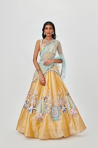 yellow tissue embellished lehenga set