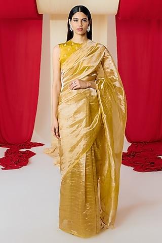 yellow tissue silk handwoven banarasi kadwa saree