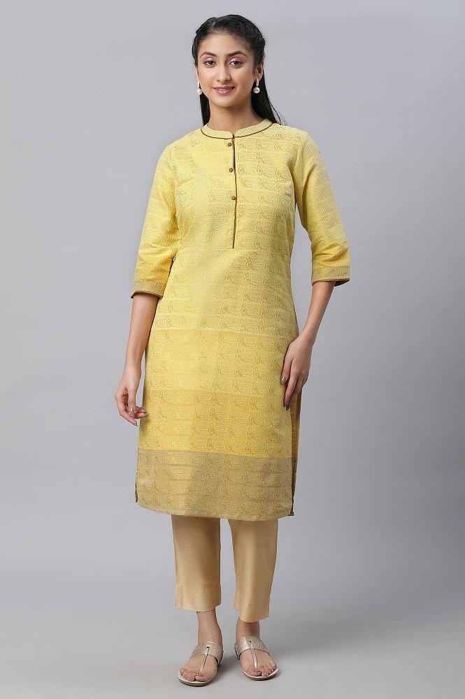 yellow tonal zari dobby kurta