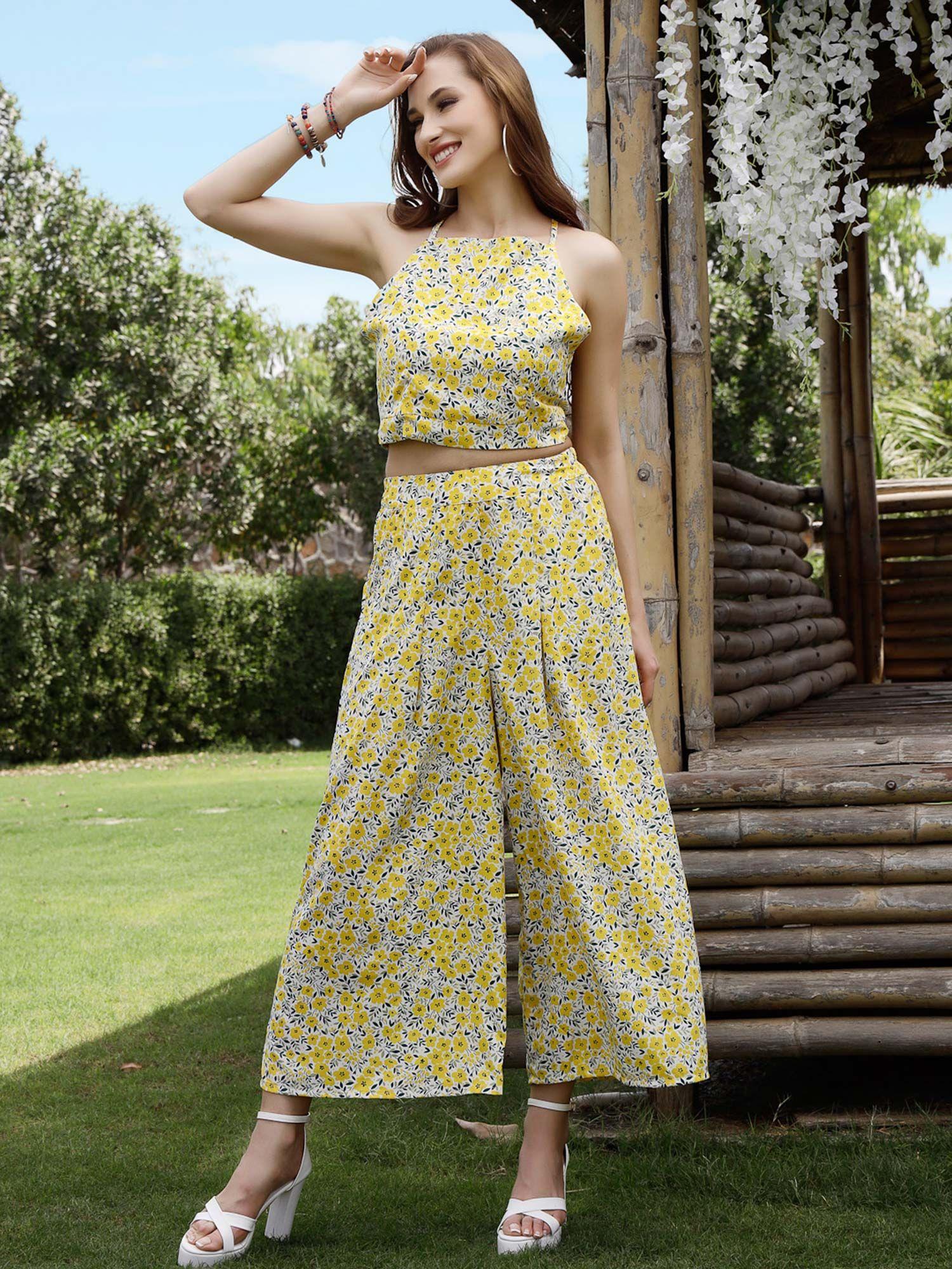 yellow top and palazzos printed ( set of 2)