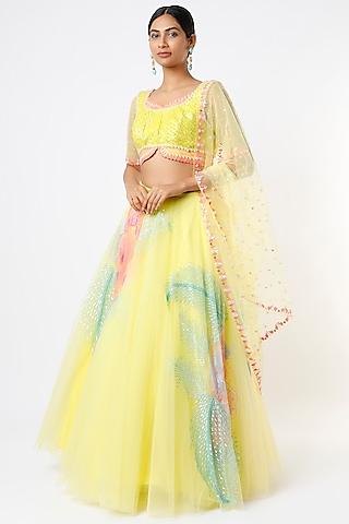 yellow tulle embellished lehenga set