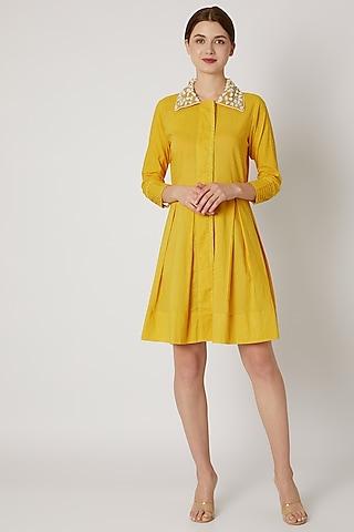 yellow tunic with embroidered collar