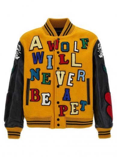 yellow undercover x k. tolnoe varsity bomber jacket