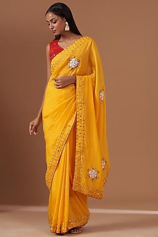 yellow upada silk embroidered saree