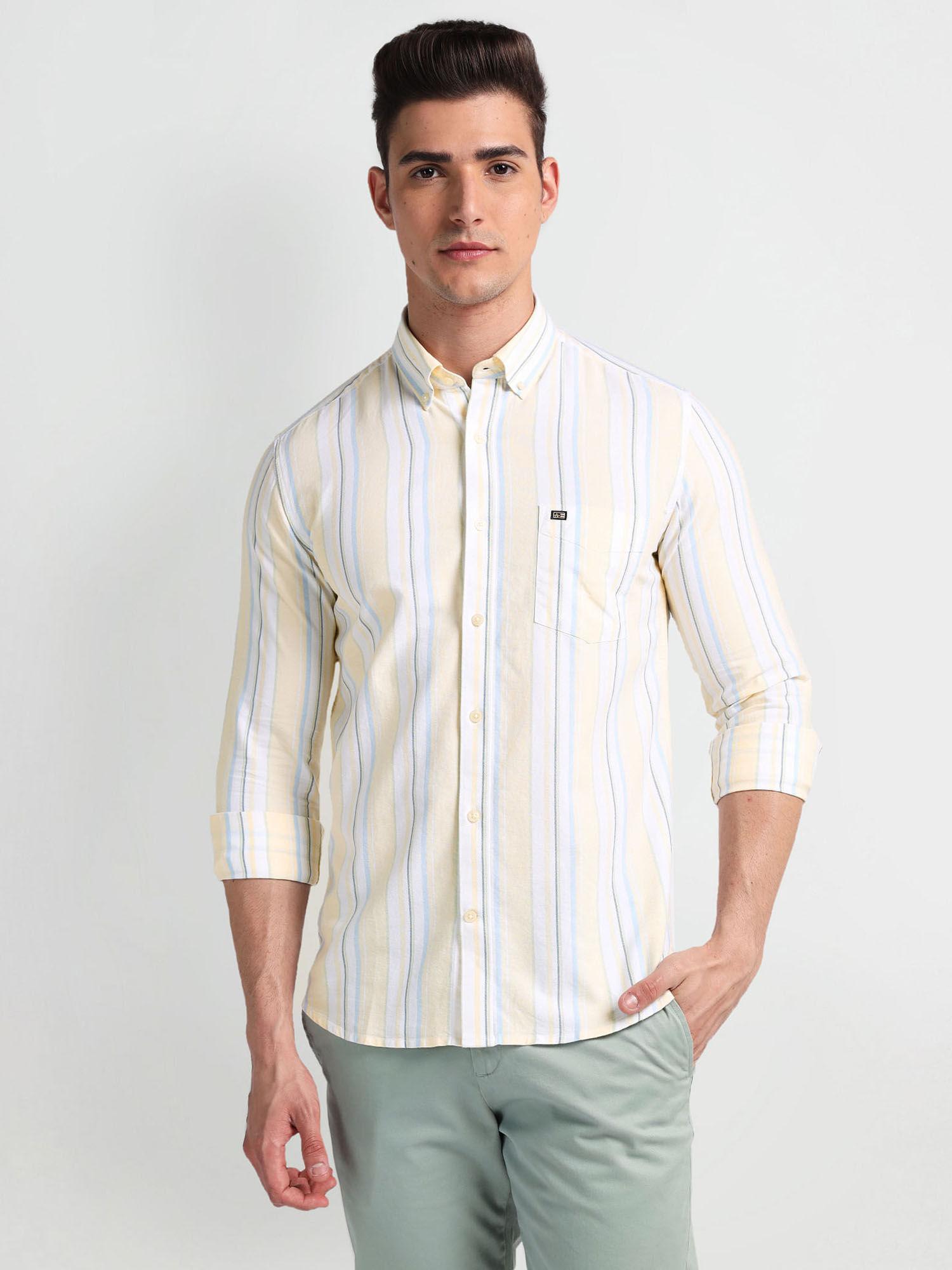 yellow vertical stripe oxford casual shirt