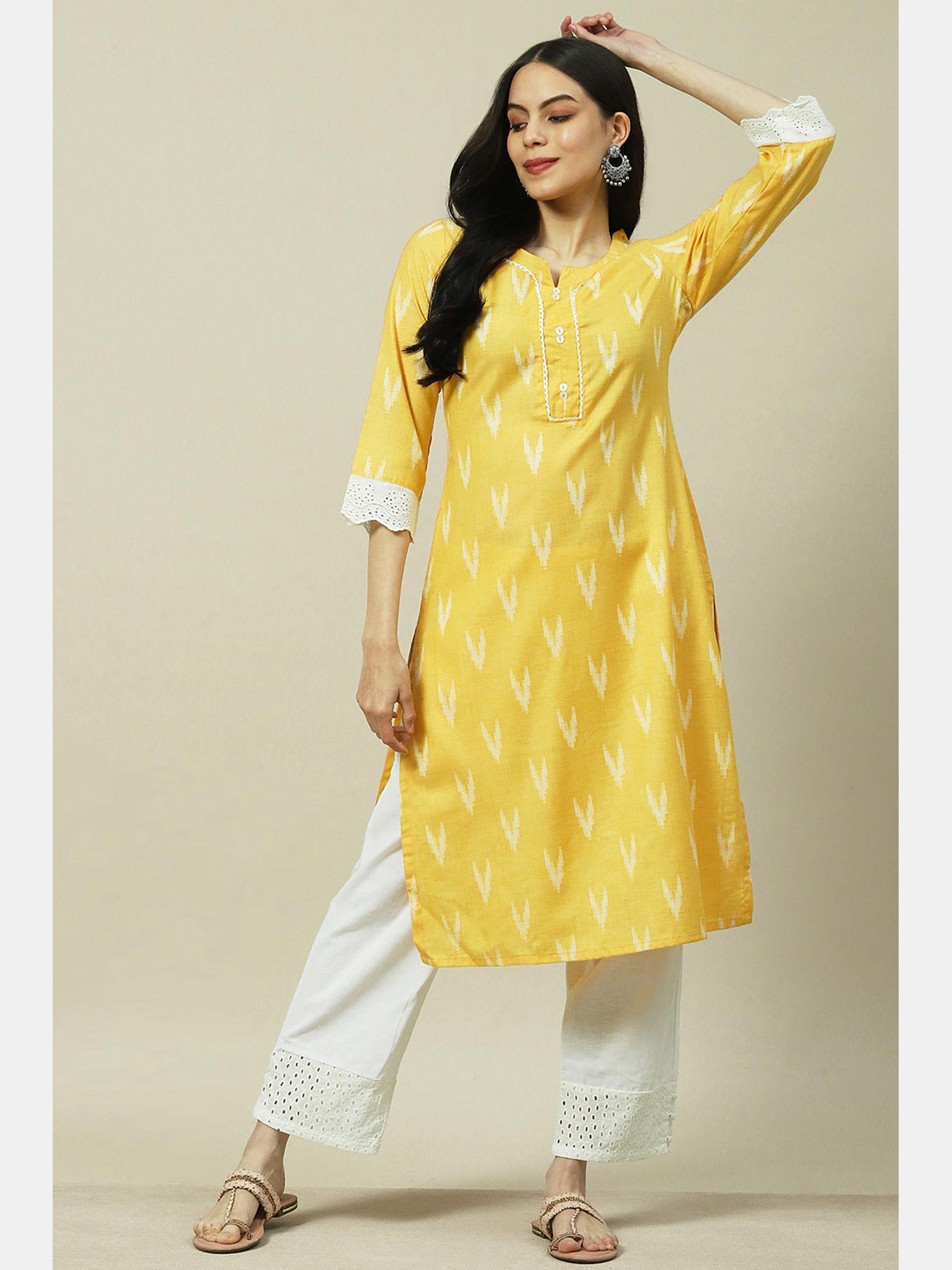 yellow viscose blend straight kurta