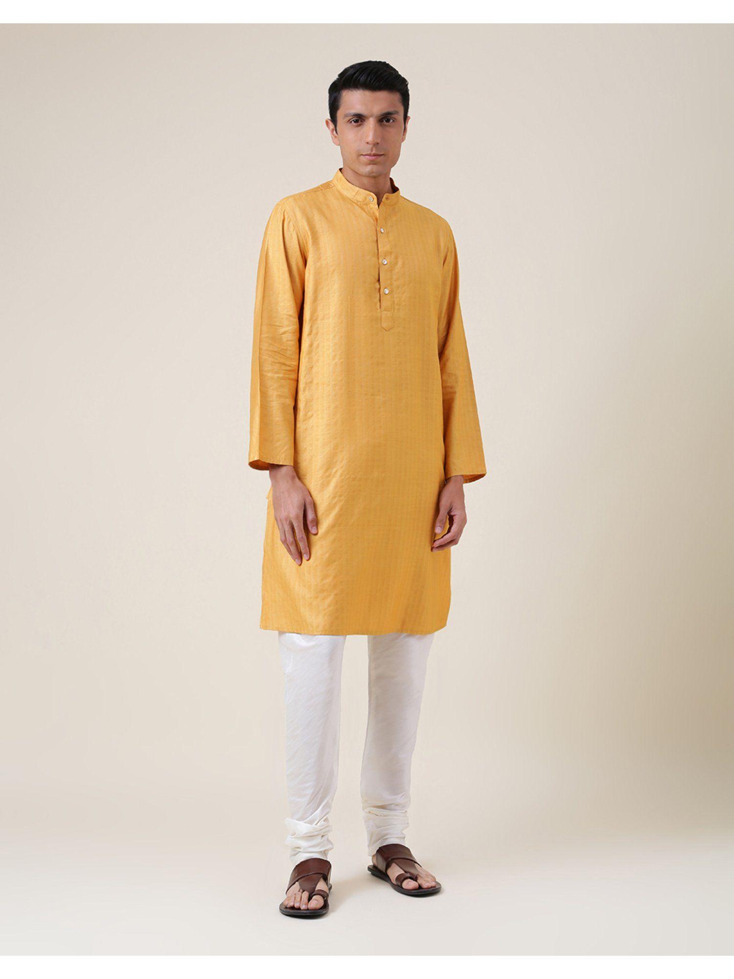 yellow viscose blend striped long kurta