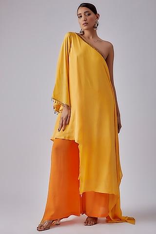 yellow viscose crepe tunic set