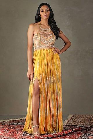 yellow viscose geometric printed maxi dress