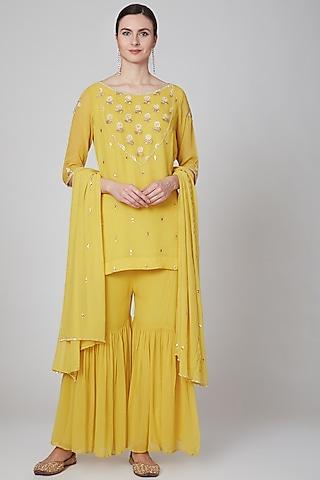 yellow viscose georgette sharara set for girls