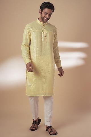 yellow viscose silk anchor embroidered sequins kurta set