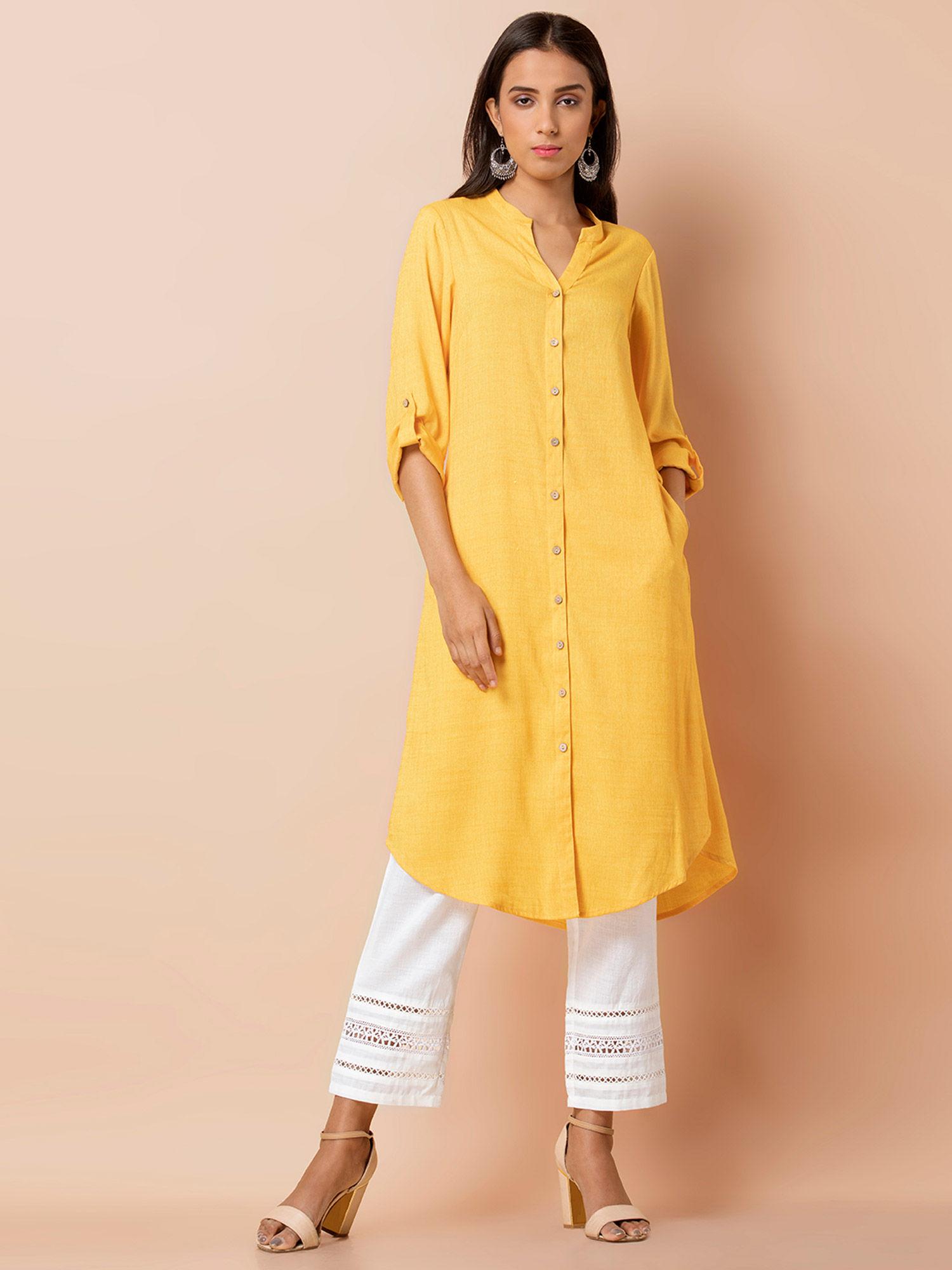 yellow viscose solid shirt tunic