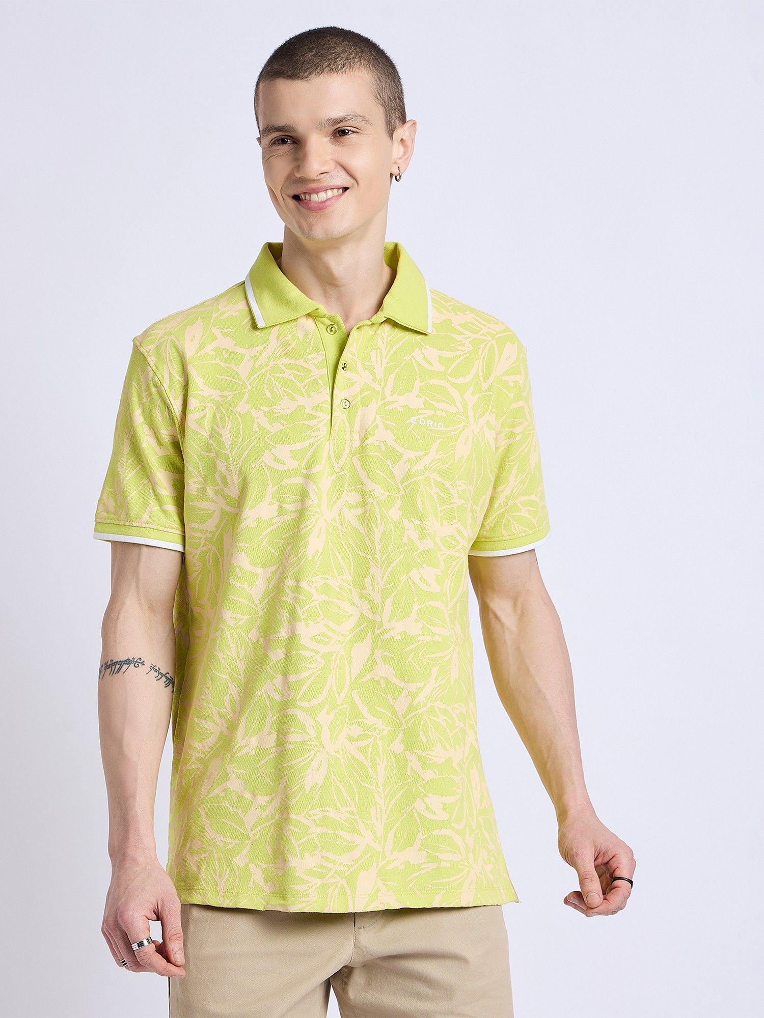 yellow whispering leaves cyber polo t-shirt for men