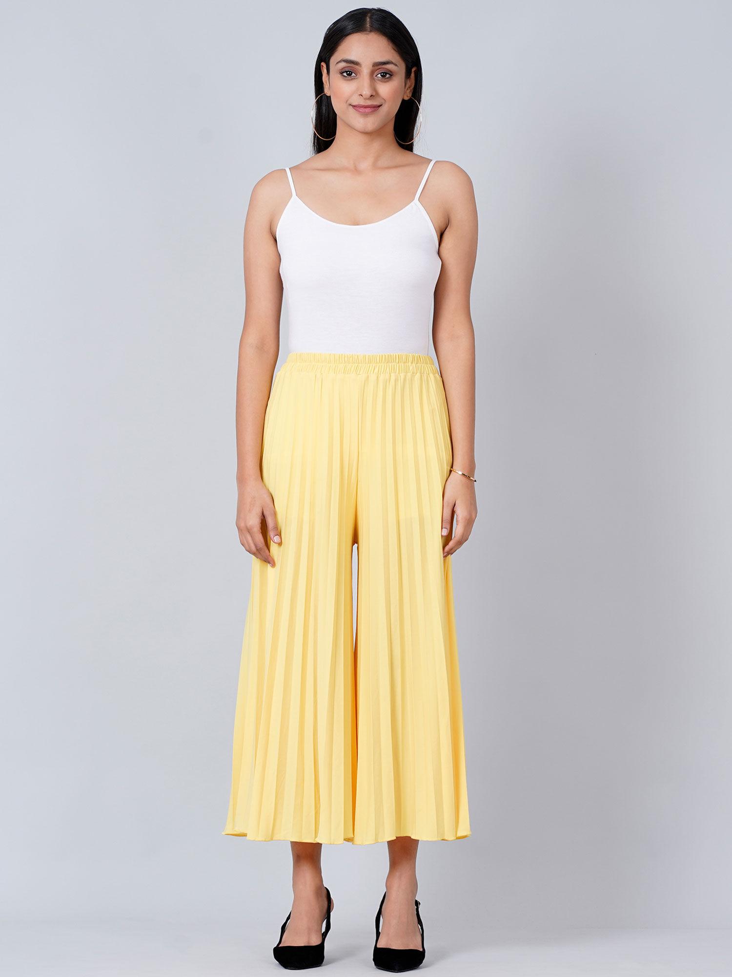 yellow wide leg pleated palazzo