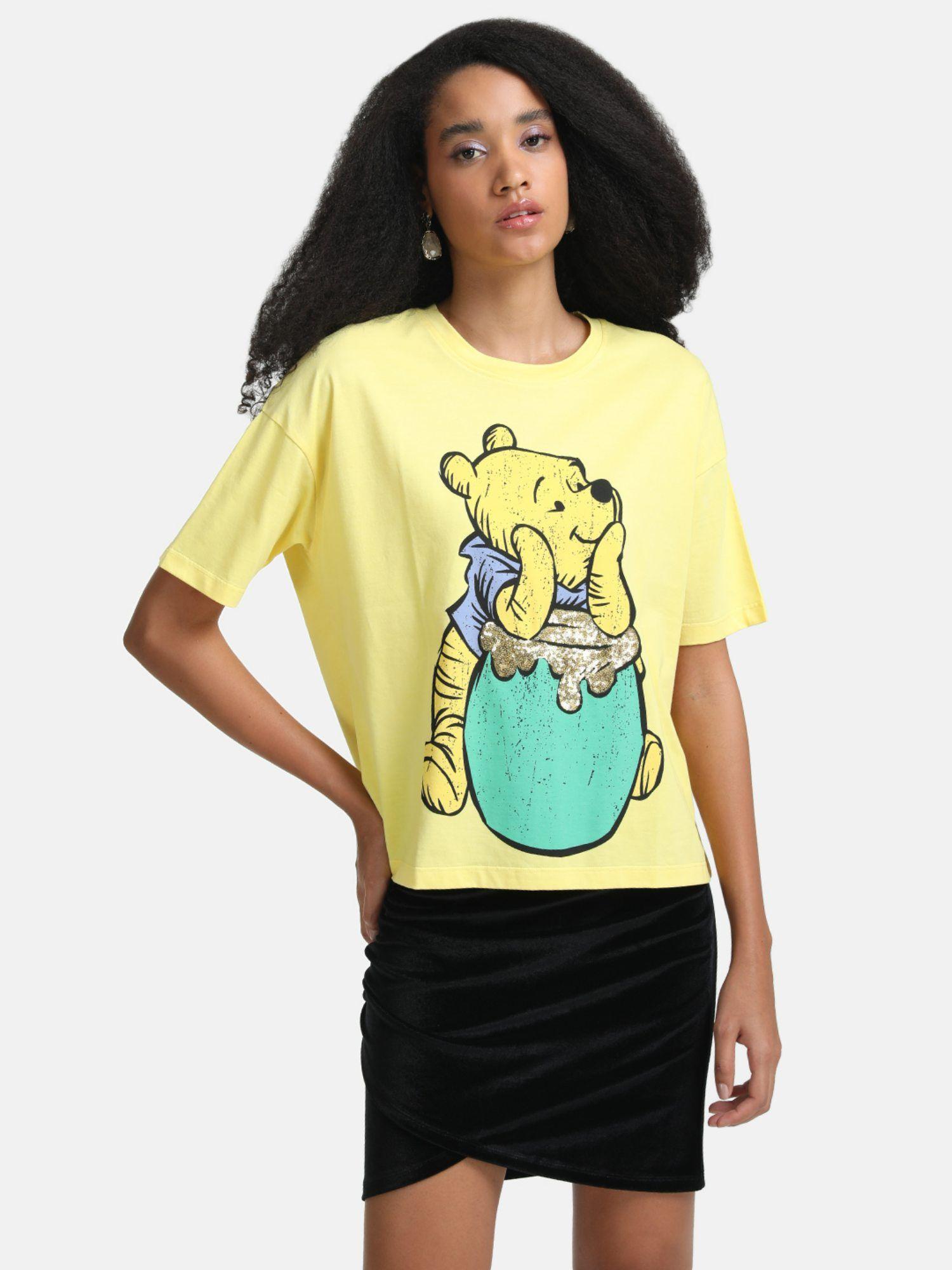 yellow winnie the pooh disney t-shirt with sequin work