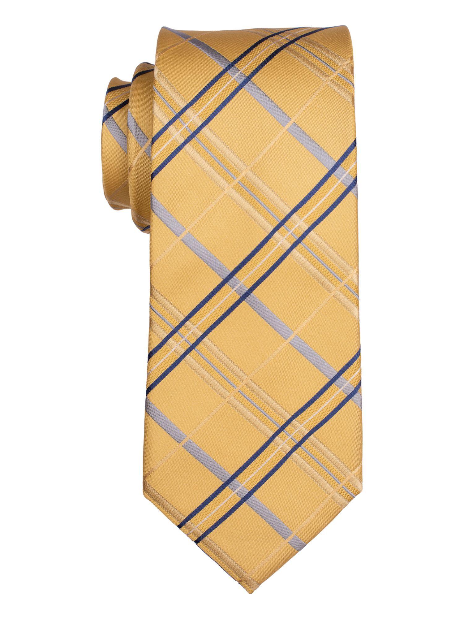yellow with blue checks silk necktie